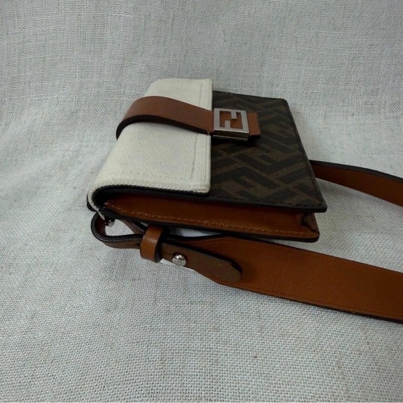 Fendi belt bag Zucca FF 1974 Flat Baguette brown canvas leather crossbody - Picture 5 of 9